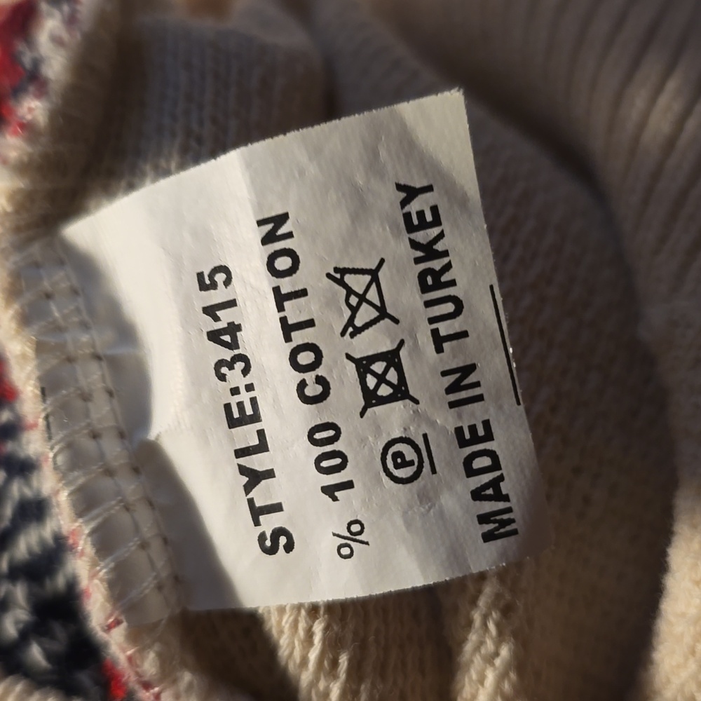 NOS Brand Hoodie Mens Large Beige Multi Heavy Cotton Pullover Stretch Union Jack - Picture 9 of 9
